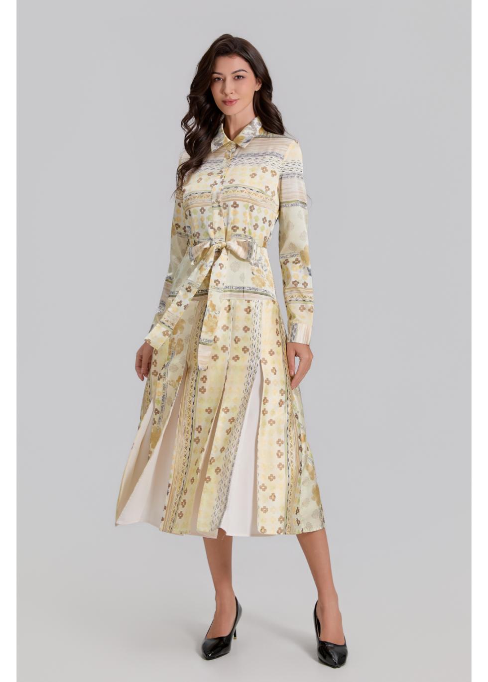 Golden Meadow Pleated Midi Dress — gallery