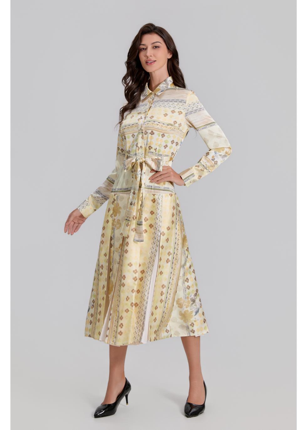 Golden Meadow Pleated Midi Dress — gallery