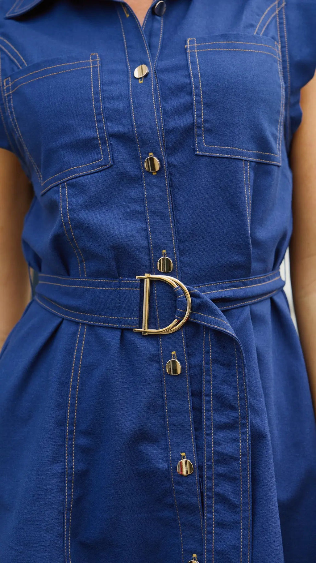 Indigo Blue Belted Mini Dress for Women — Tailored Collar - gallery