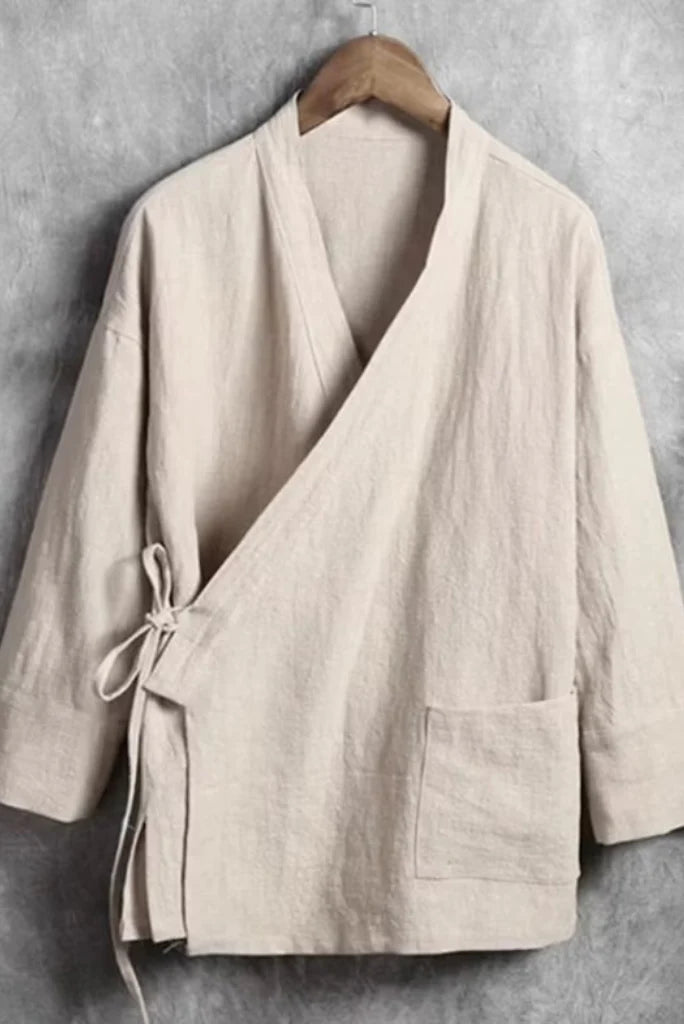 Plus Size Linen Mandarin Collar Tang Shirt for Men