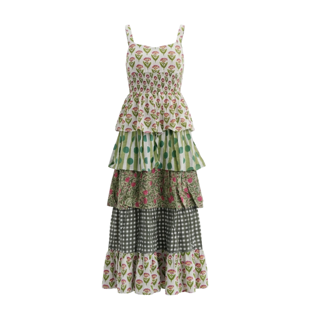 Green Floral Frill Sleeveless Dress for Women — Adjustable - gallery
