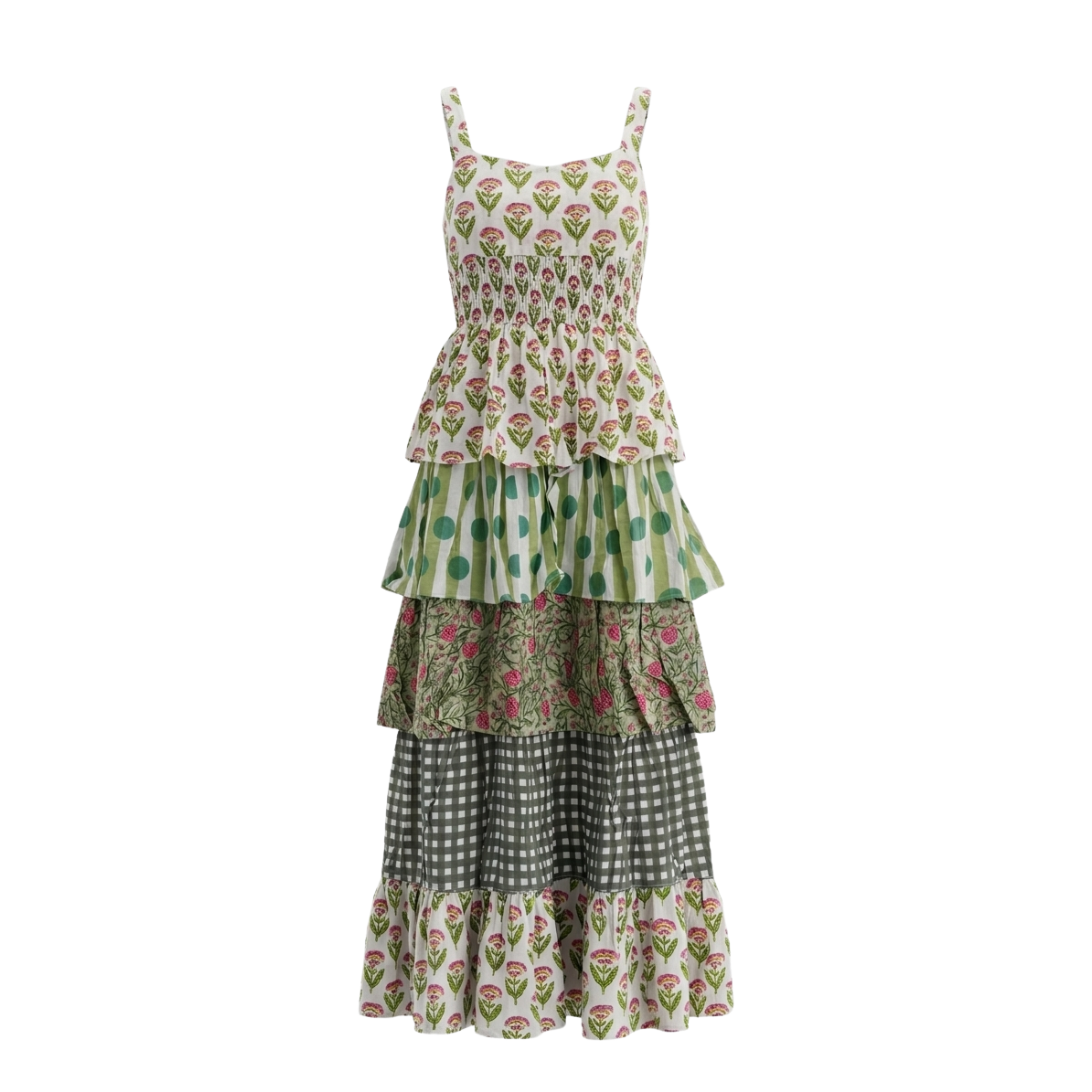 Green Floral Frill Sleeveless Dress for Women — Adjustable - gallery