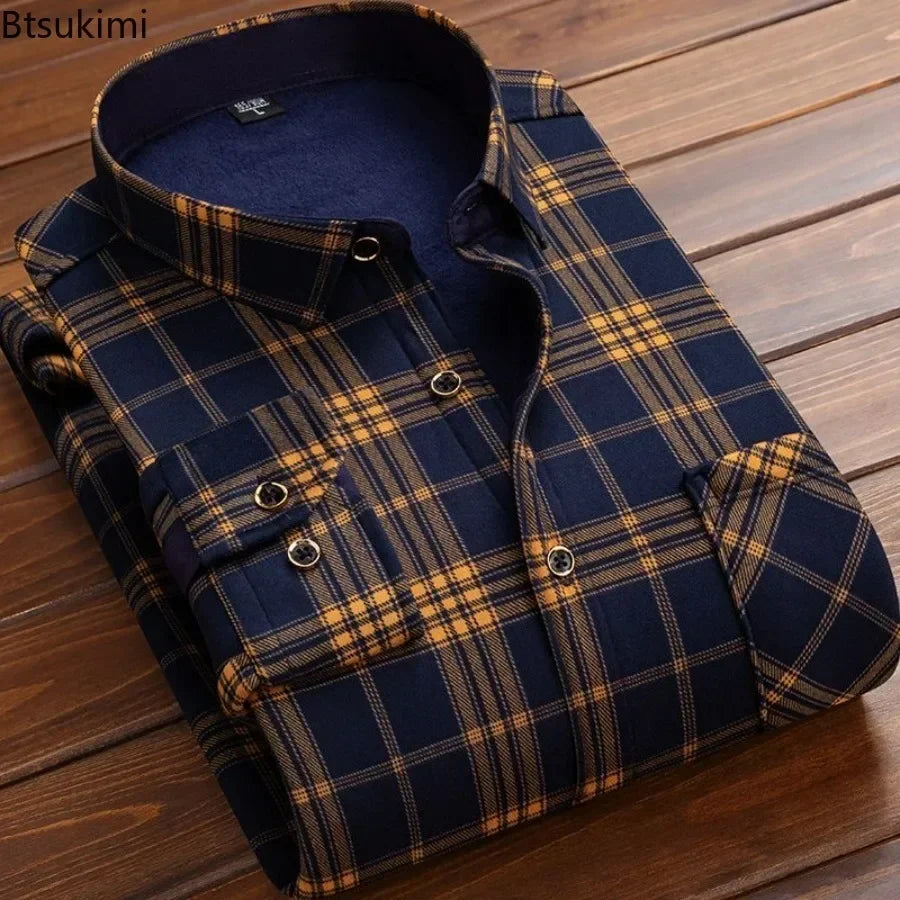 Winter Warm Fleece-Lined Plaid Shirt for Men