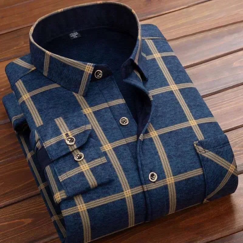 Winter Warm Fleece-Lined Plaid Shirt for Men - color_variant