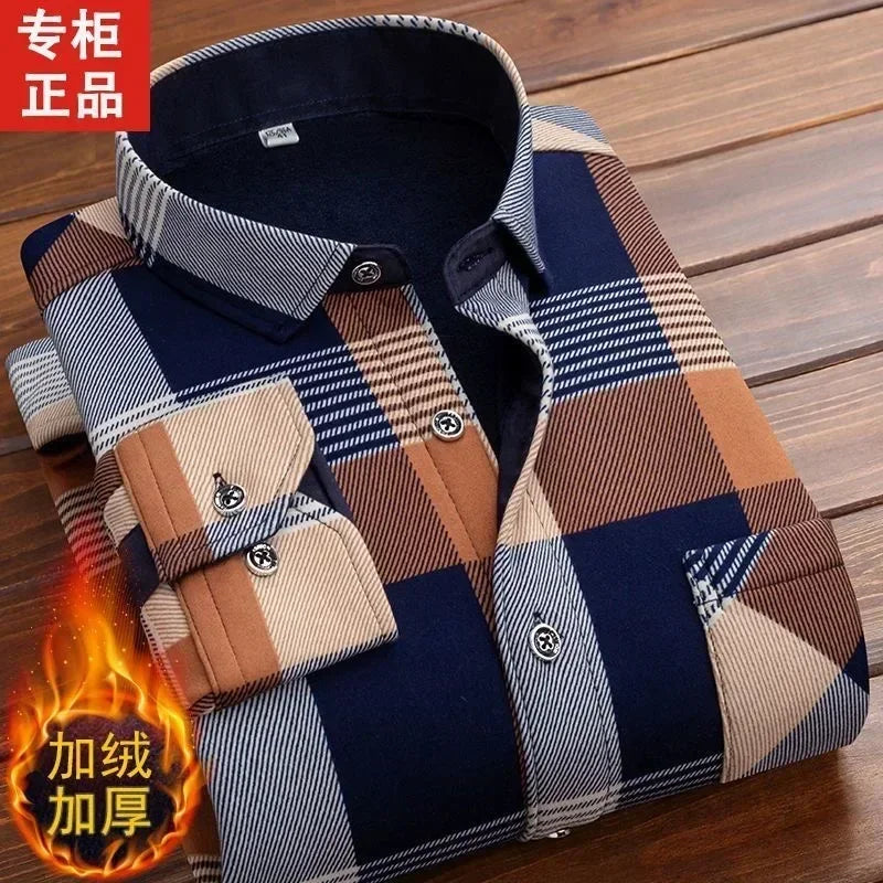 Winter Warm Fleece-Lined Plaid Shirt for Men - color_variant