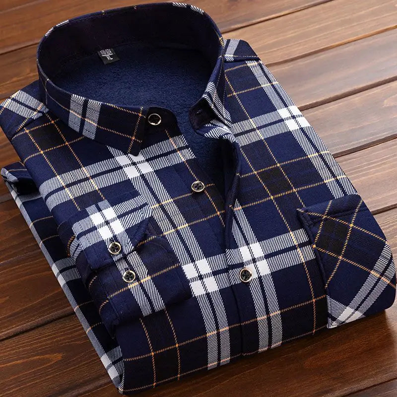 Winter Warm Fleece-Lined Plaid Shirt for Men - color_variant