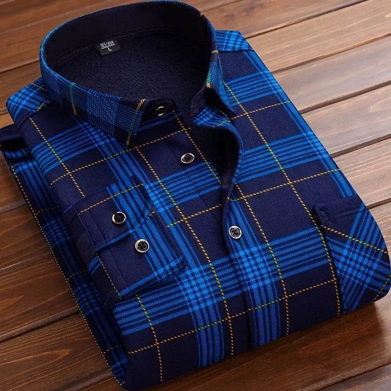 Winter Warm Fleece-Lined Plaid Shirt for Men - color_variant
