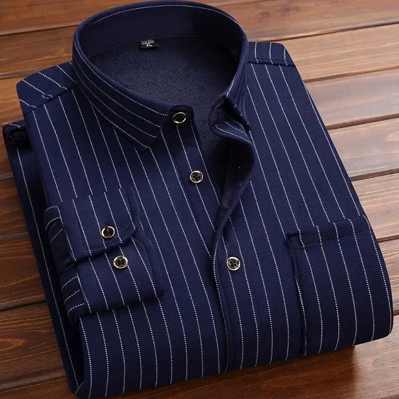 Winter Warm Fleece-Lined Plaid Shirt for Men - color_variant
