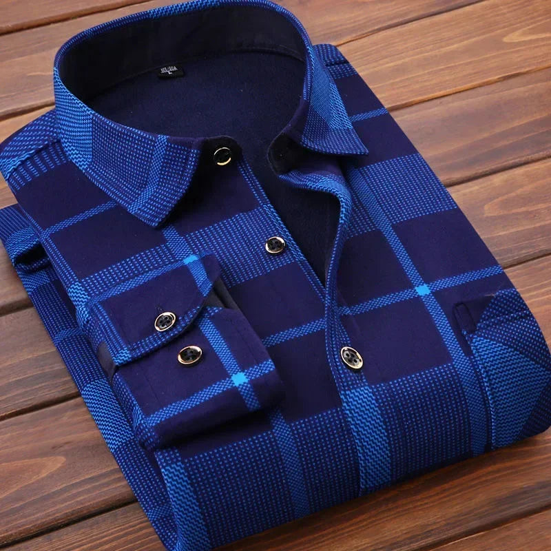 Winter Warm Fleece-Lined Plaid Shirt for Men - color_variant