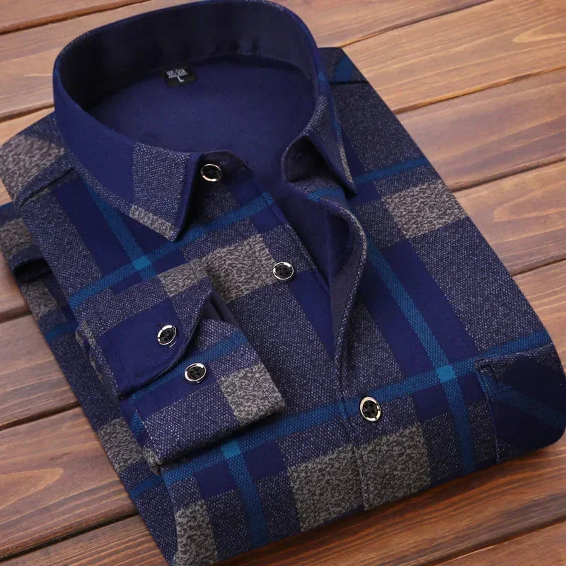 Winter Warm Fleece-Lined Plaid Shirt for Men - color_variant