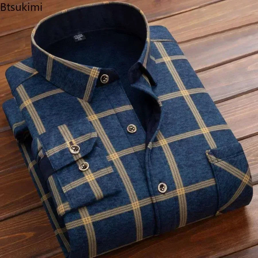Winter Warm Fleece-Lined Plaid Shirt for Men - gallery