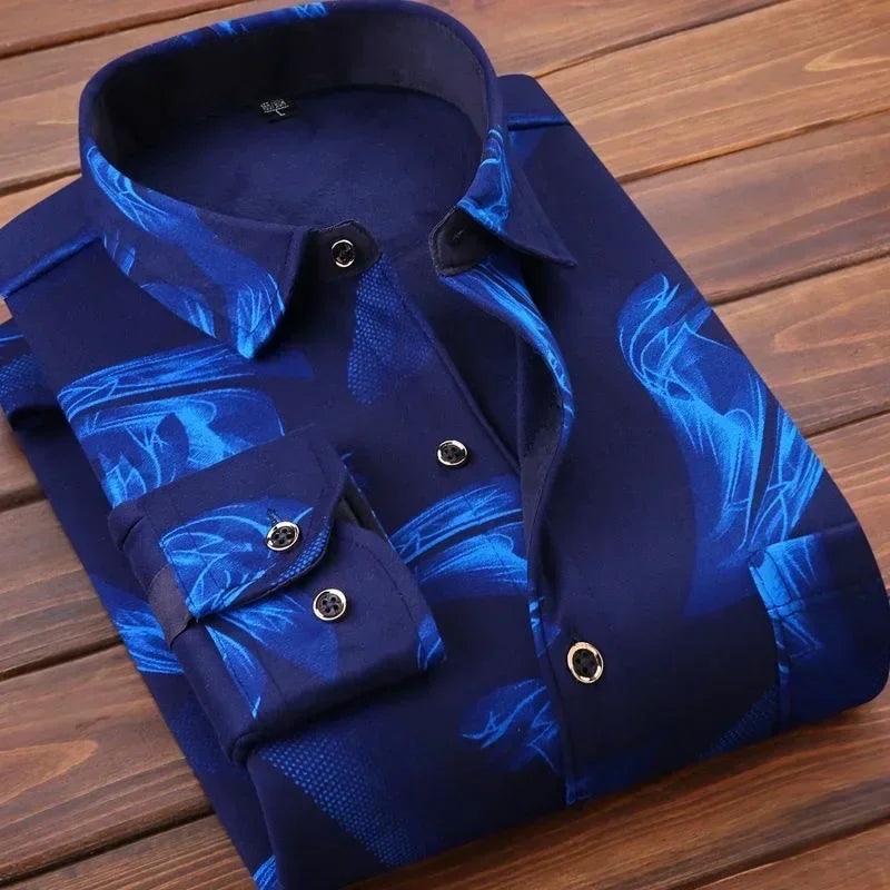 Winter Warm Fleece-Lined Plaid Shirt for Men - color_variant