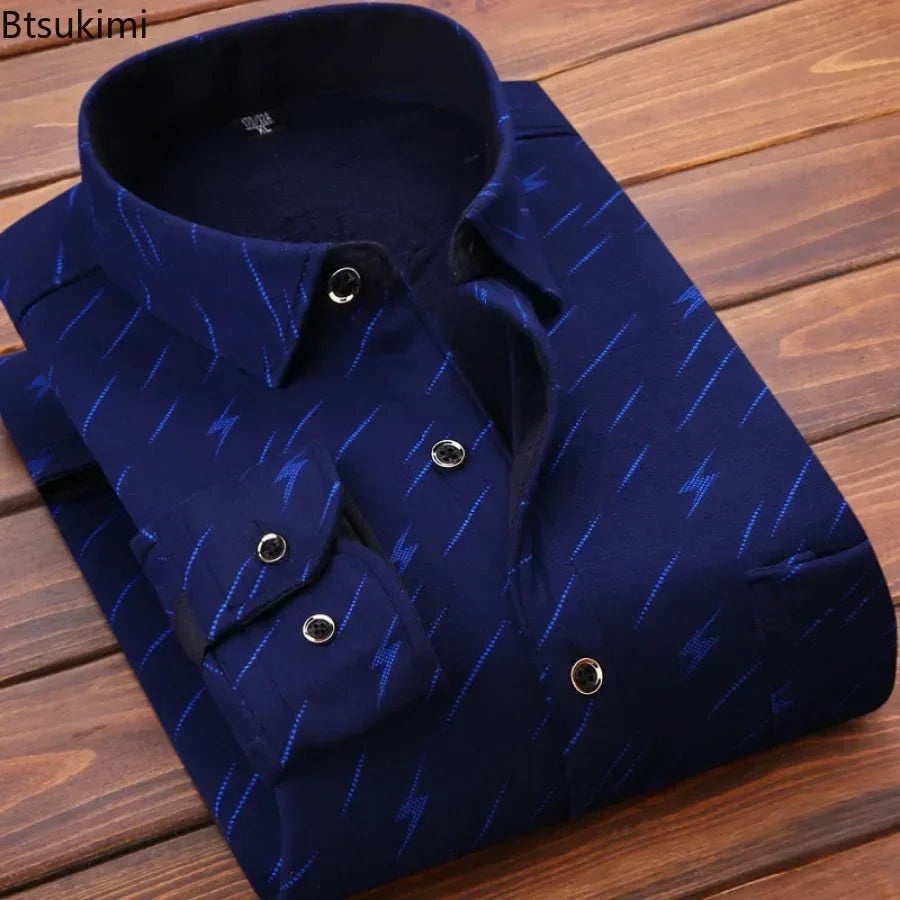 Winter Warm Fleece-Lined Plaid Shirt for Men - gallery