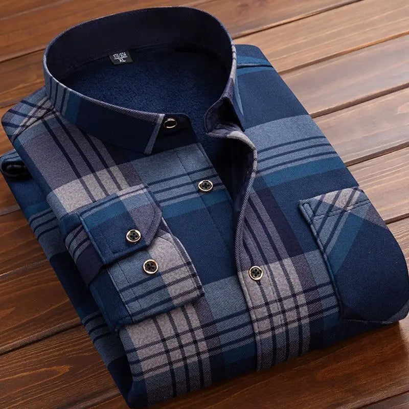 Winter Warm Fleece-Lined Plaid Shirt for Men - color_variant