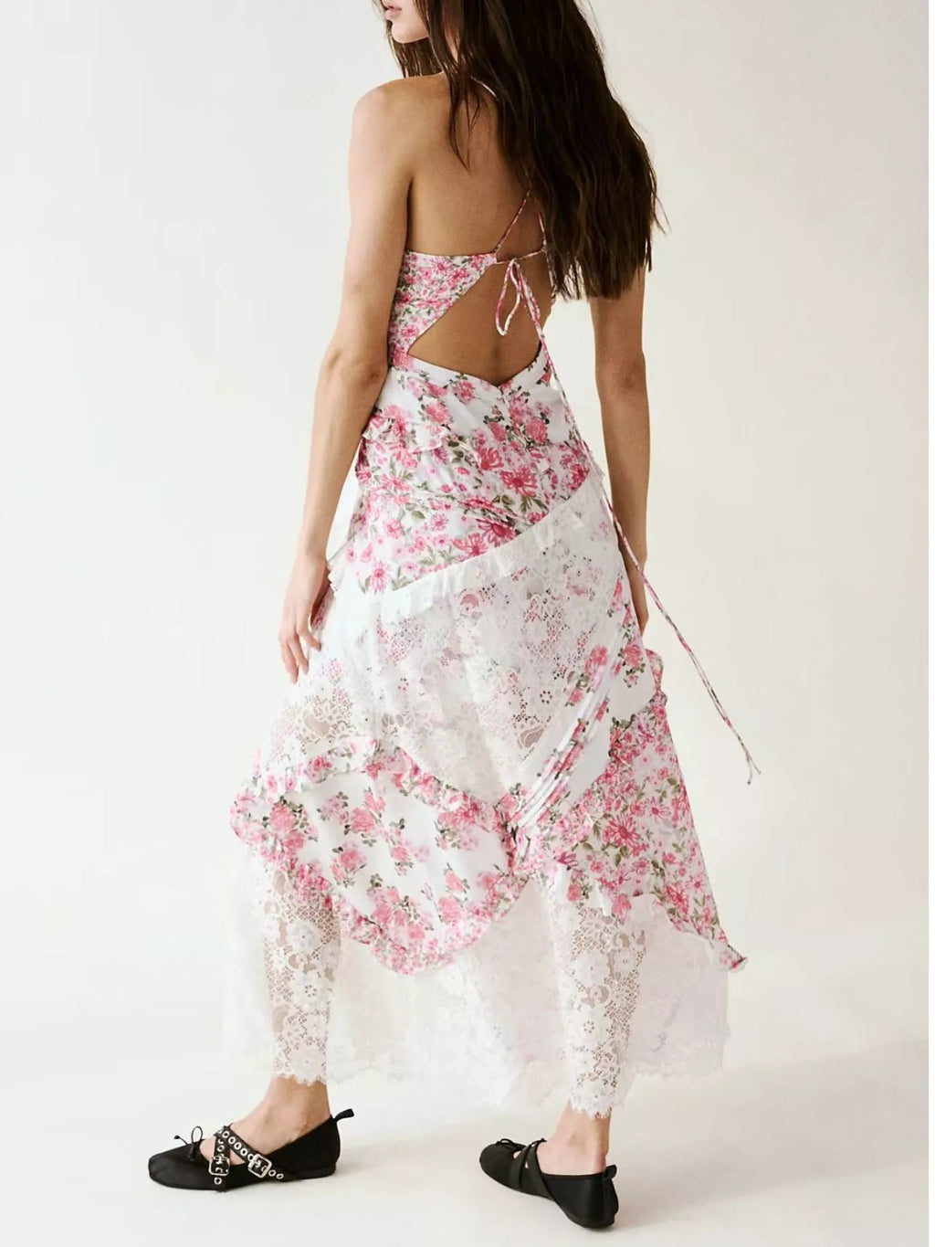Lace Floral Ruffle Trim Maxi Dress for Women - gallery