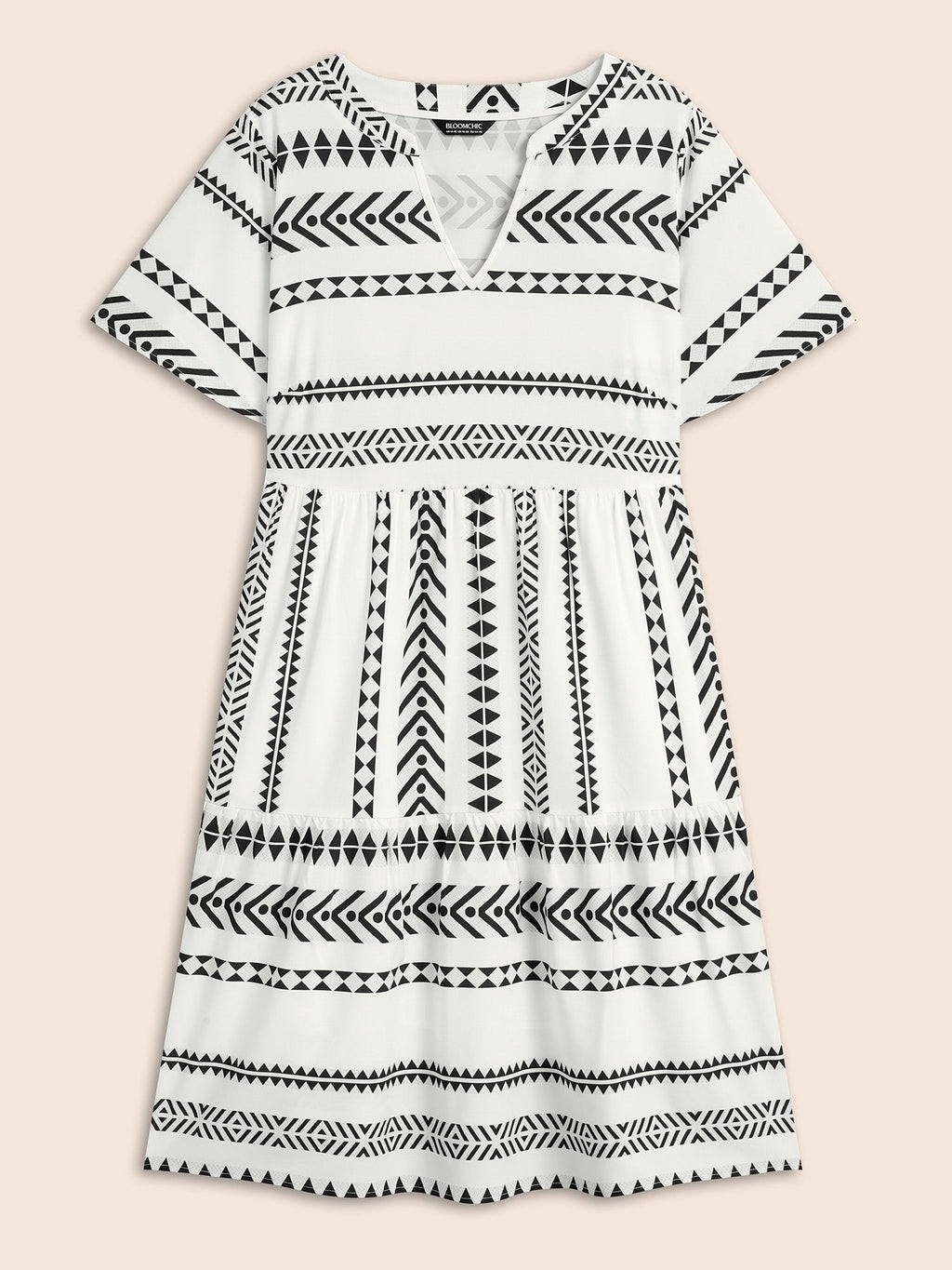 Bandana Geometric Ruffle Sleeve Babydoll Dress for Women - gallery