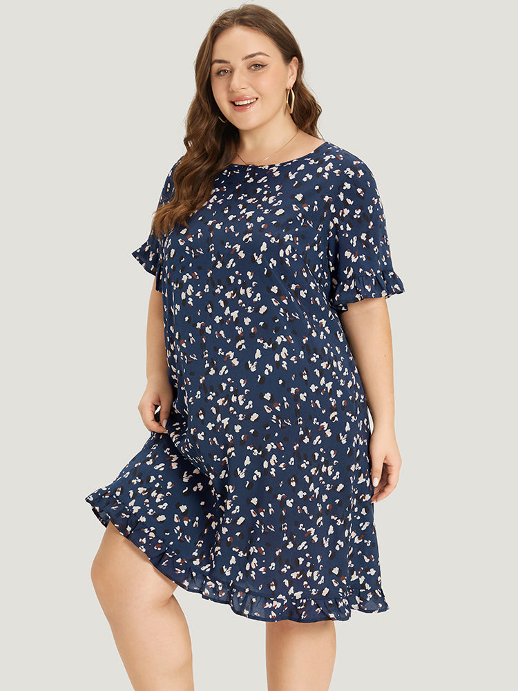 Allover Print Pocket Flutter Trim Dress for Women - gallery