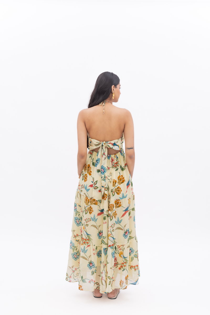 Bow-Back Riviera Chiffon Silk Midi Dress for Women - gallery
