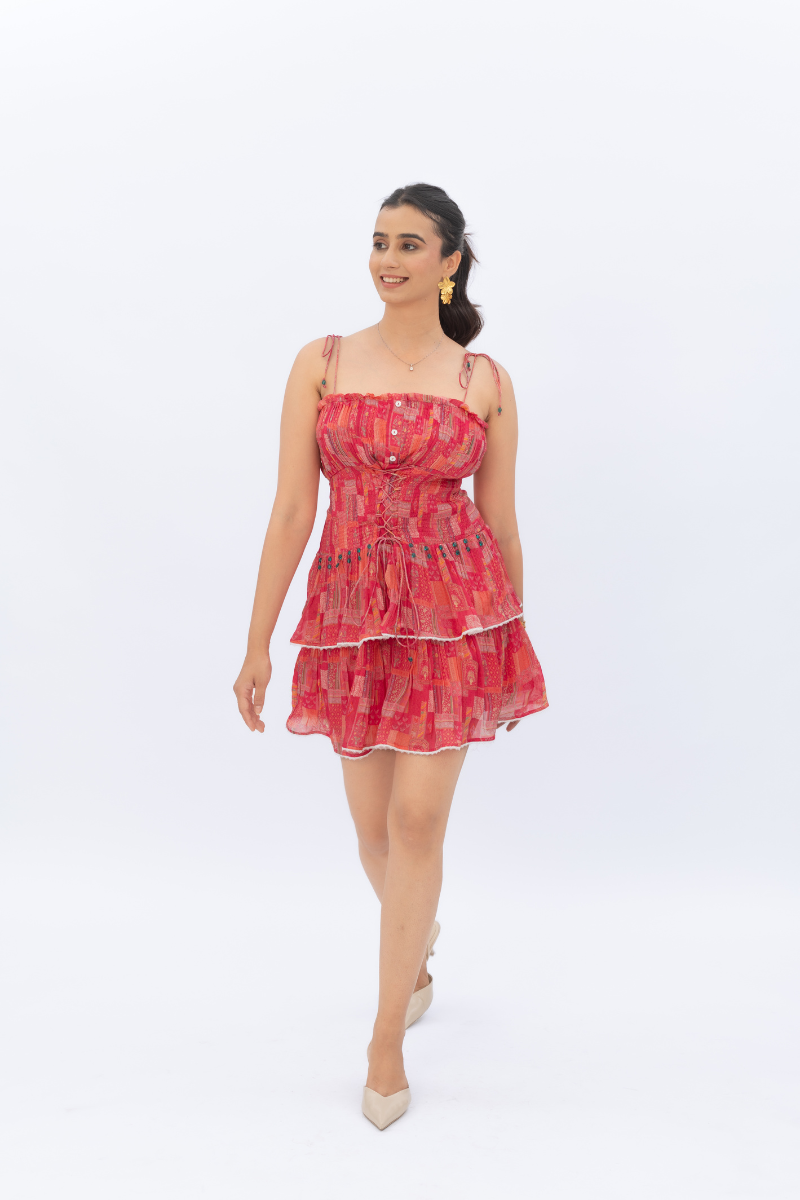 Criss-Cross Lace-Up Corset Midi Dress for Women - gallery