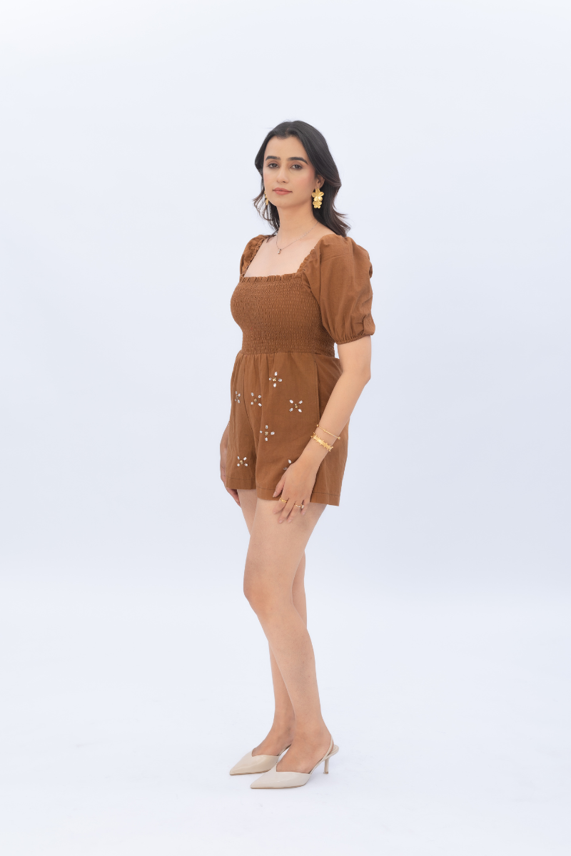 Mirror Bloom Embroidered Cotton Romper for Women - gallery