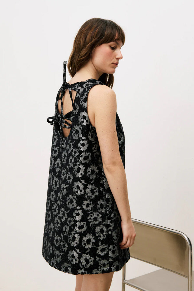 Alicia Black and Silver Floral A-line Mini Dress