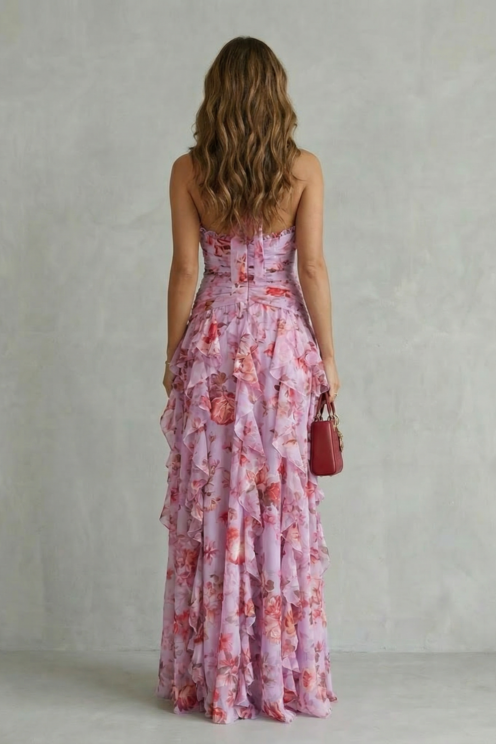 Belladina Romantic Rose Cascade Halter Maxi Dress for Women - gallery