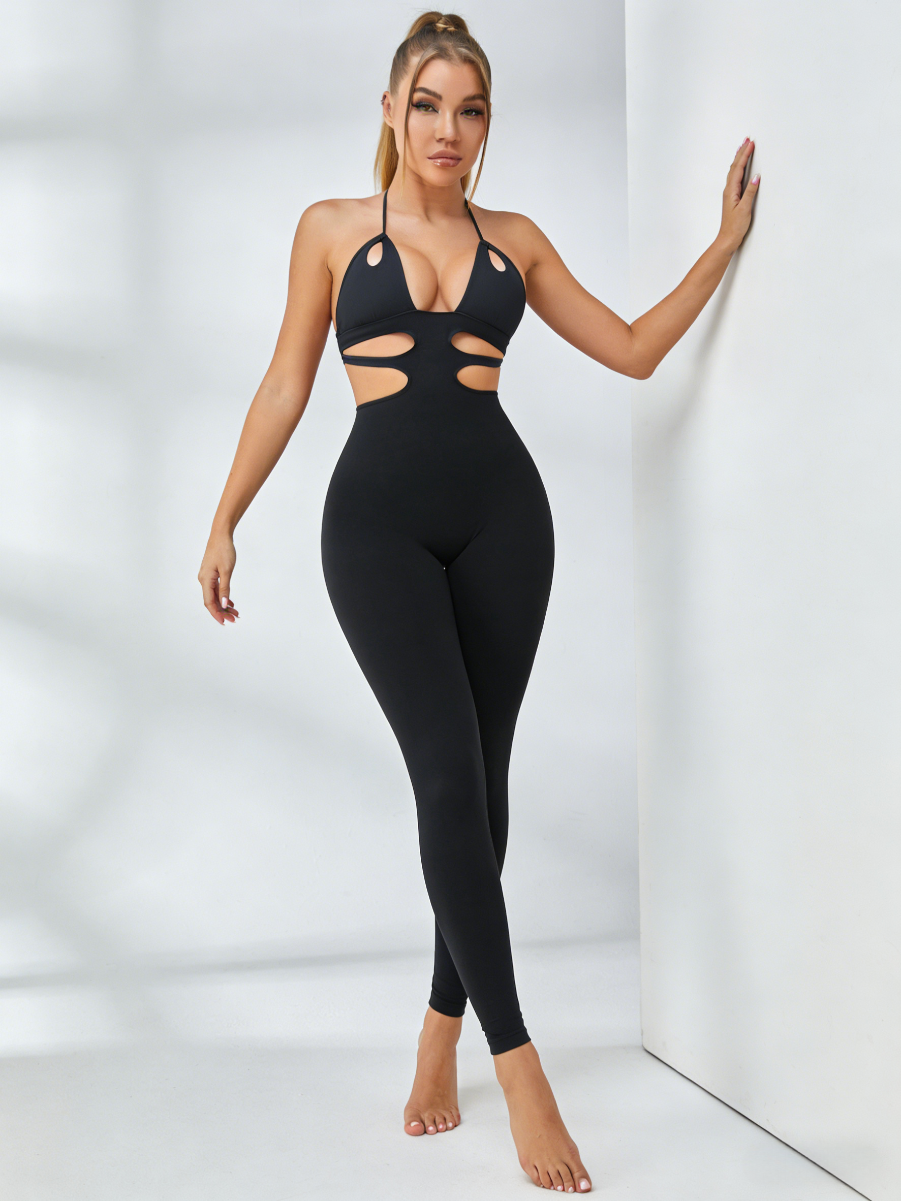 Hollow Out Deep V Back Jumpsuit for Women — Quick-Dry Active - gallery