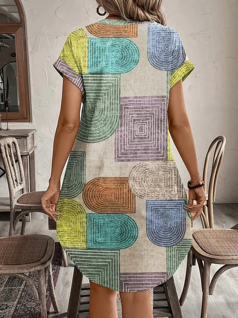 Prism Geometric Print Button-Front Mini Dress for Women - gallery