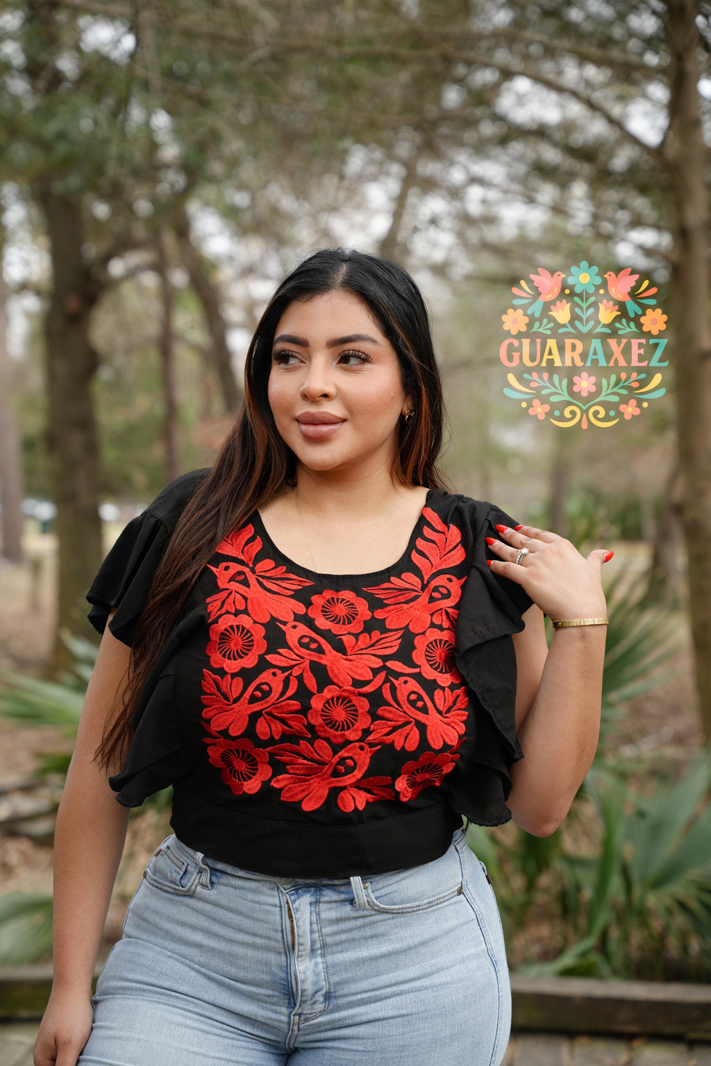 Artisan Embroidered Floral Top for Women — One Size Adjustable - gallery