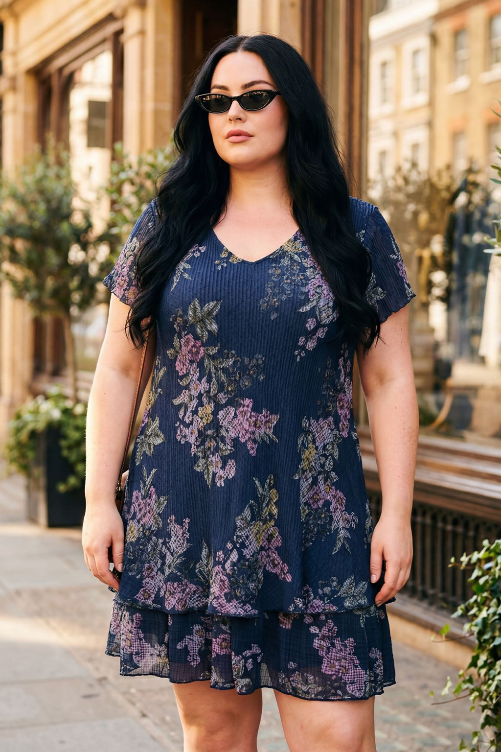 Floral Print Layered Hem Cotton Dress — gallery