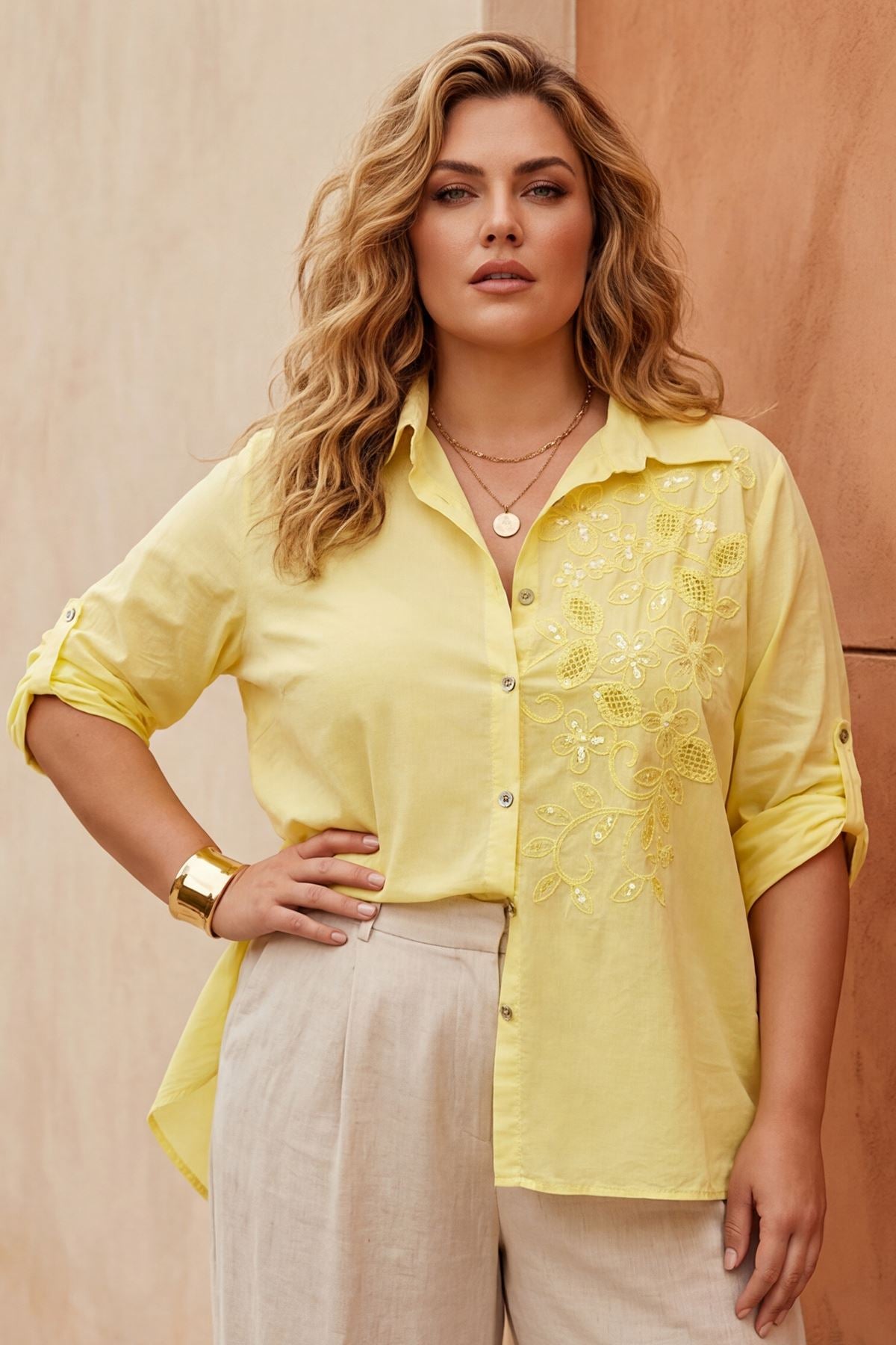 Floral Embroidered Button-Up Top