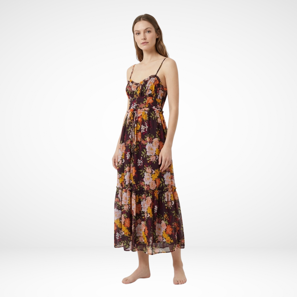 Black Floral Georgette Maxi Dress for Women — Sleeveless Luxe