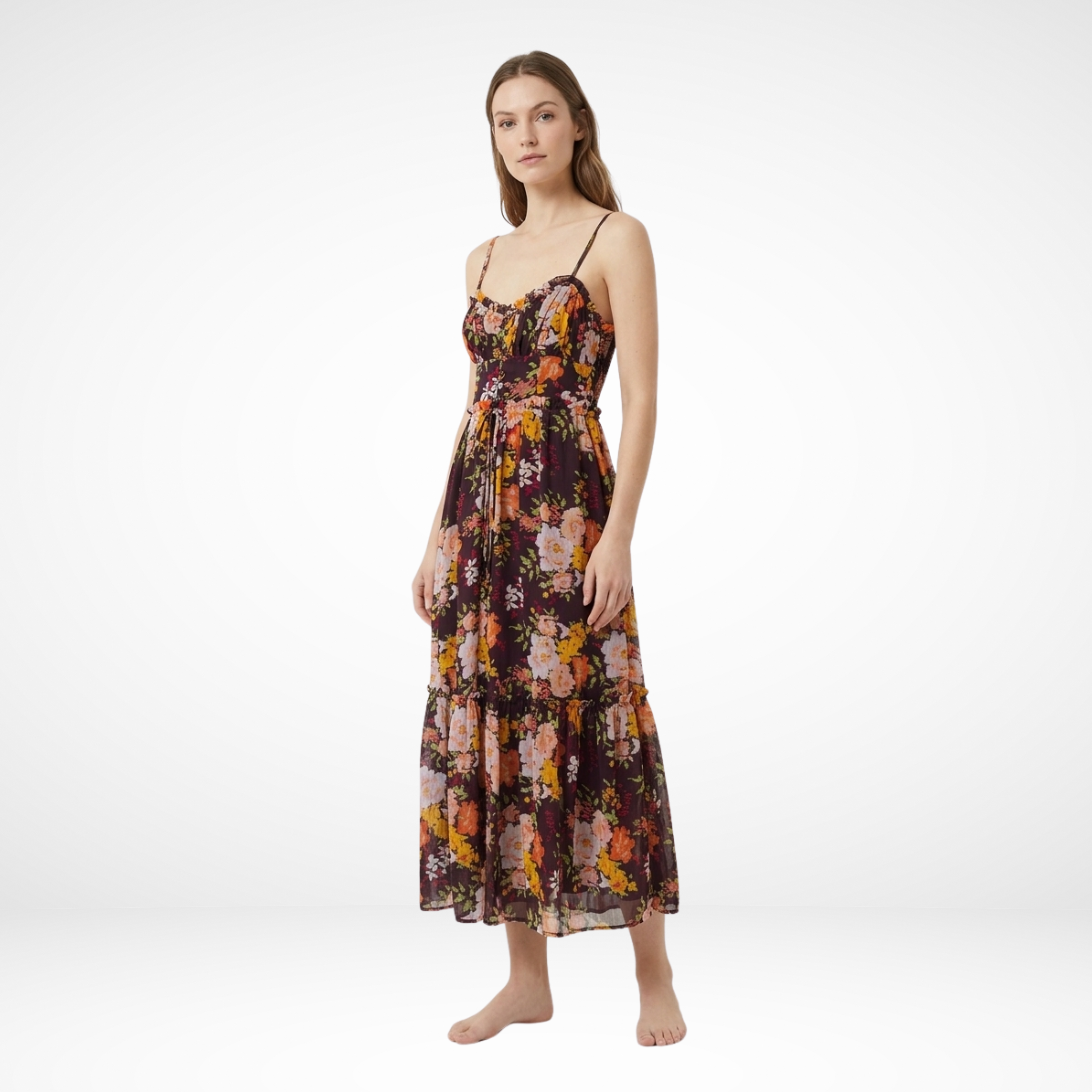 Black Floral Georgette Maxi Dress for Women — Sleeveless Luxe