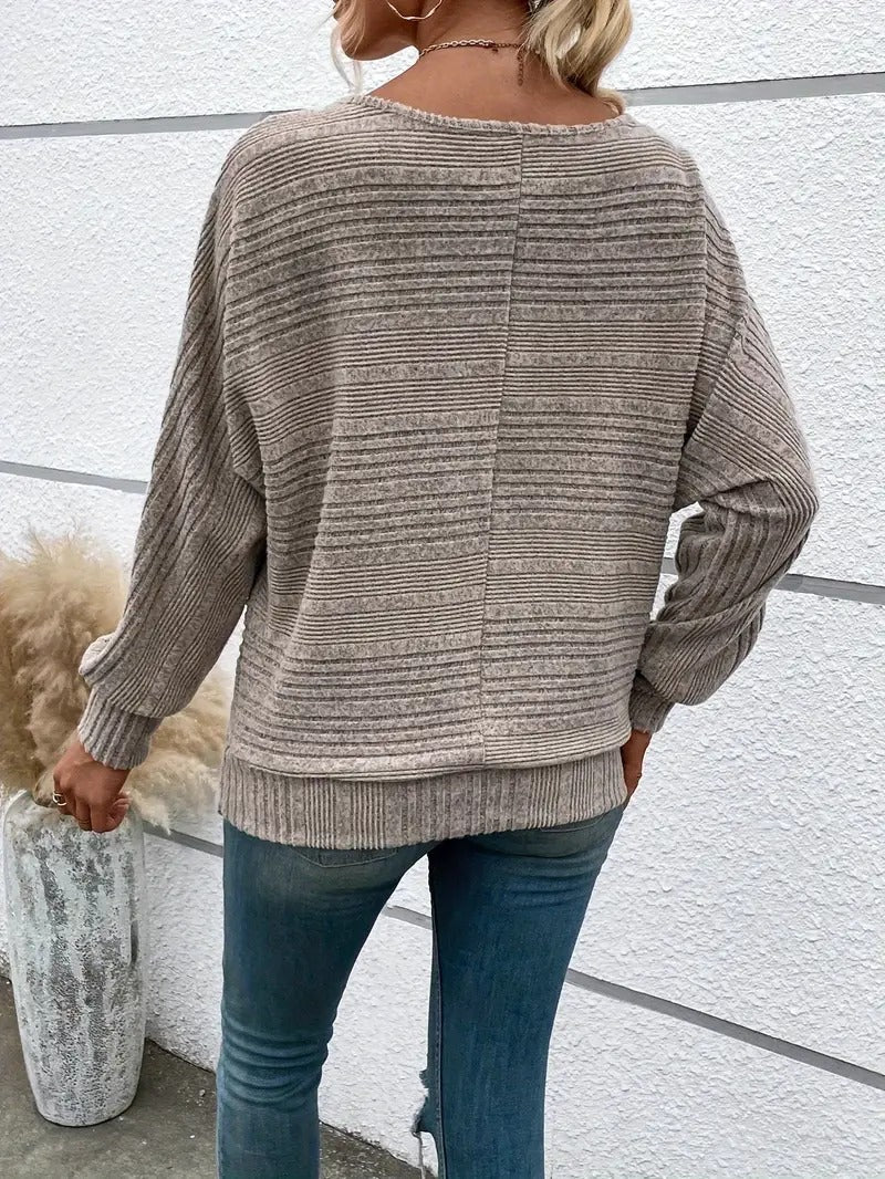 Relaxed Fit Batwing Sleeve Top with Round Neckline