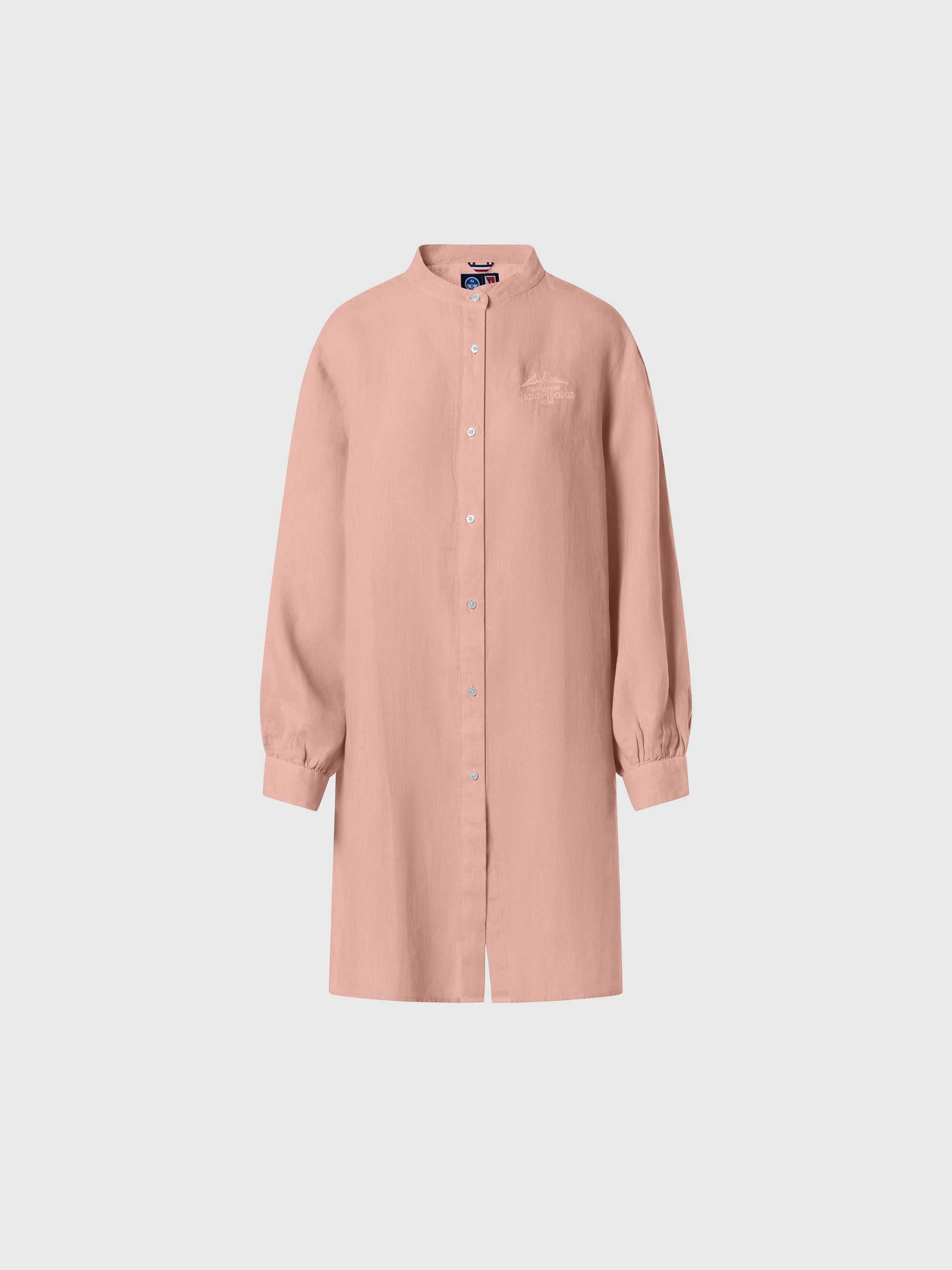 Saint-Tropez Linen Shirt Dress for Women - Coral Pink