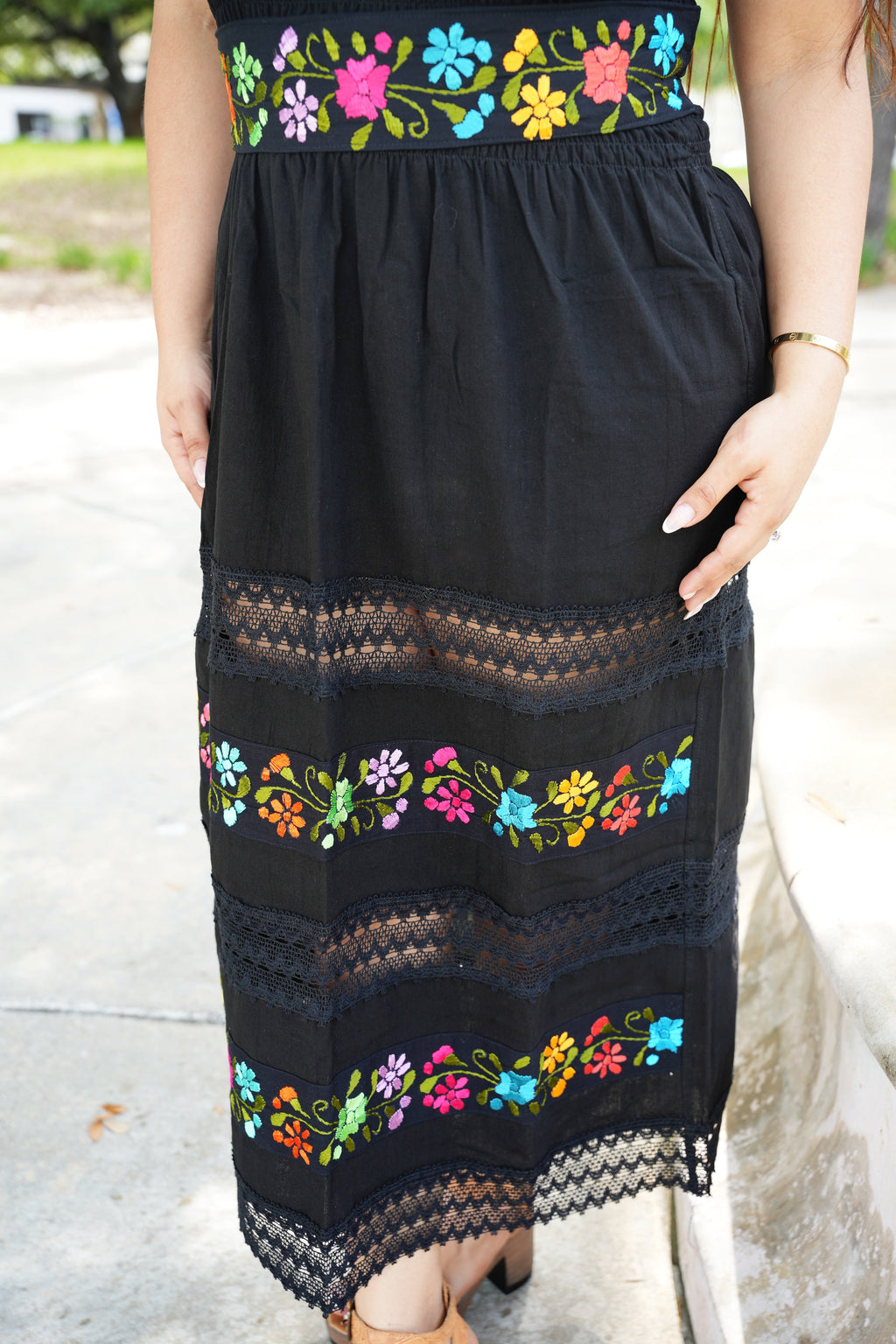 Hand Embroidered Mexican Dress for Women — Artisan Belt Trim - gallery