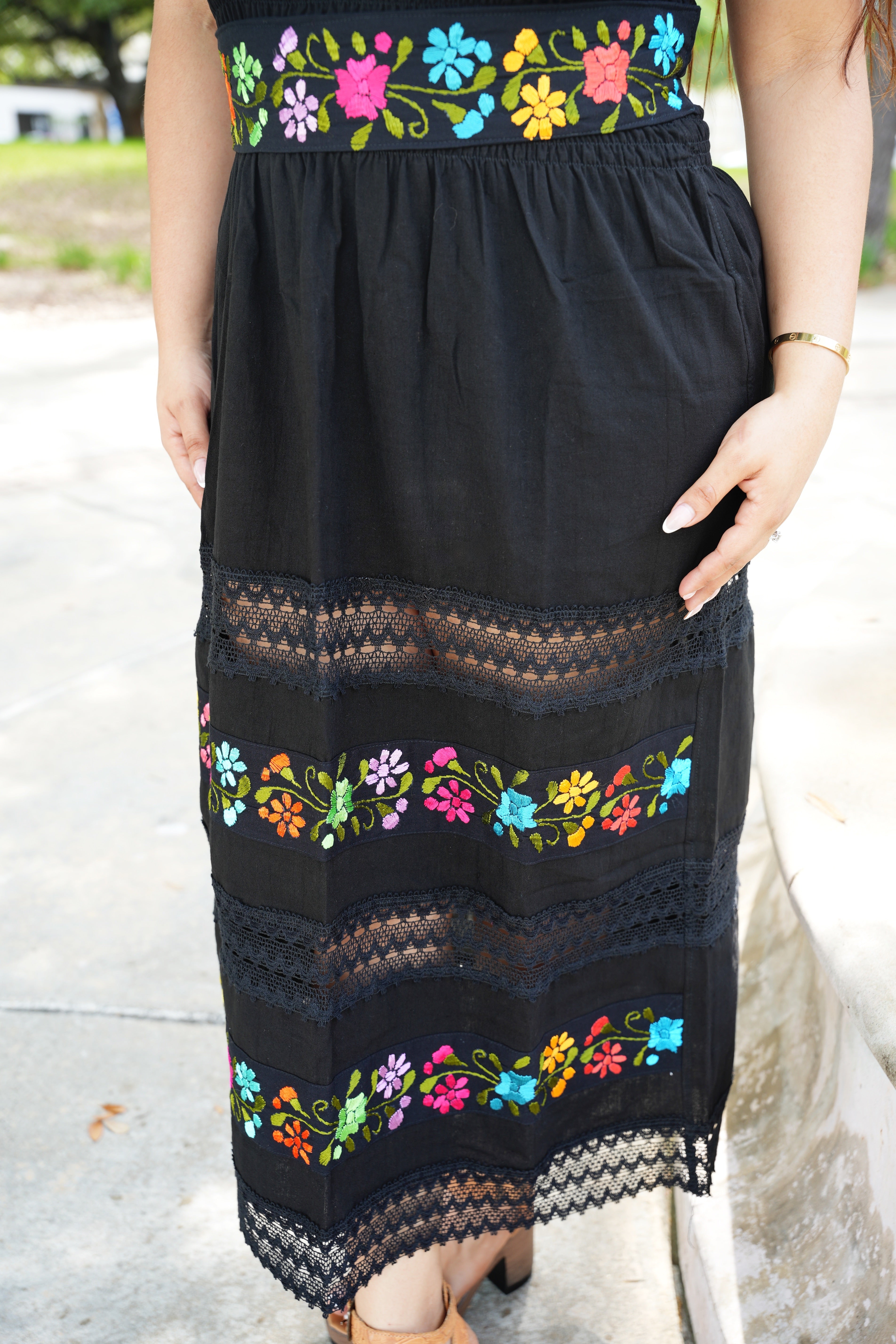 Hand Embroidered Mexican Dress for Women — Artisan Belt Trim - gallery