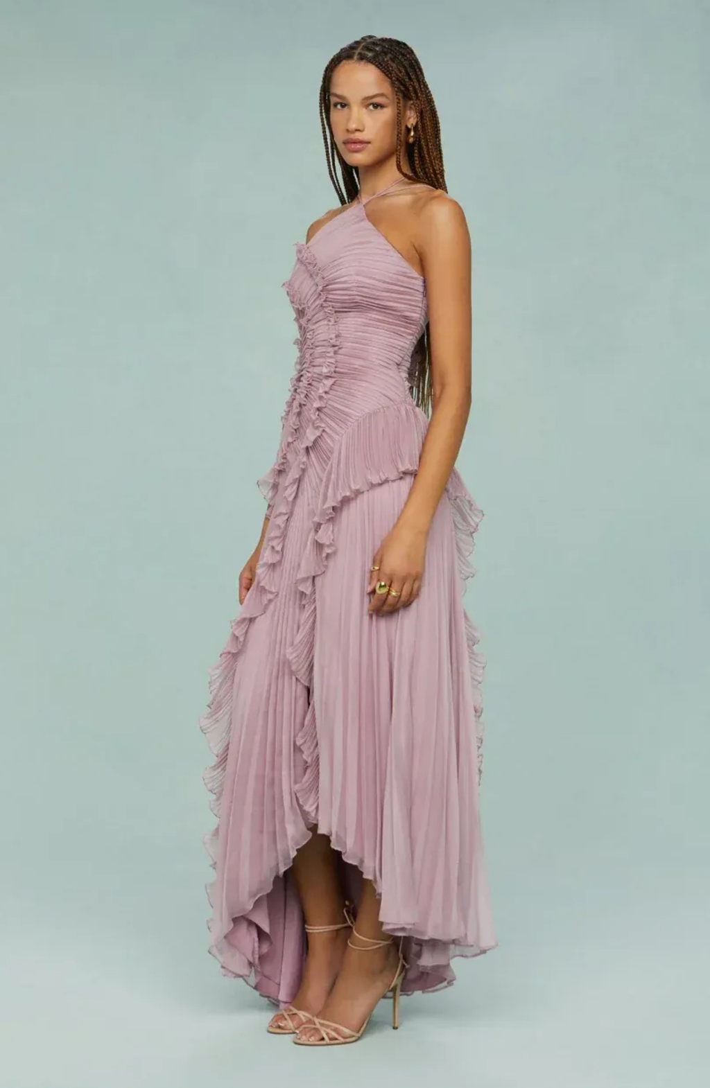 Pleated Frill Halter Neck Maxi Dress for Women - gallery