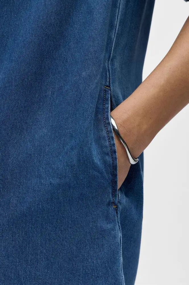 Medium Blue Denim Button Dress - gallery