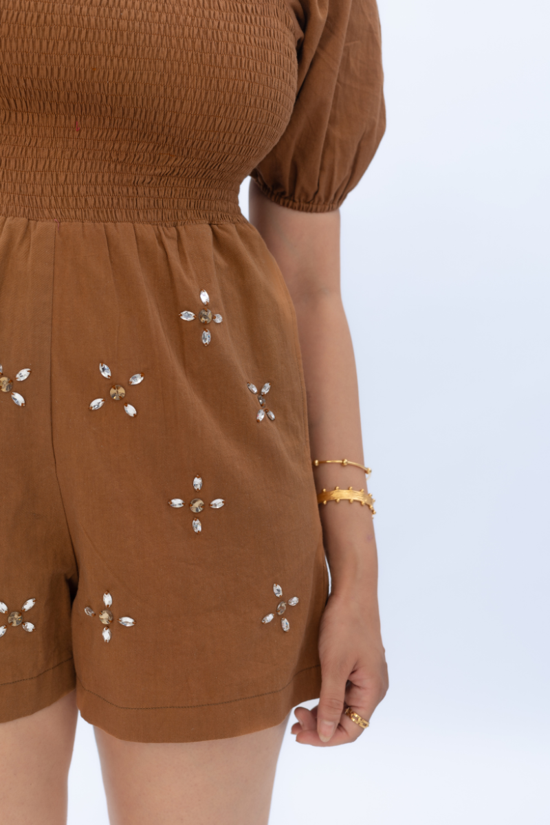 Mirror Bloom Embroidered Cotton Romper for Women - gallery