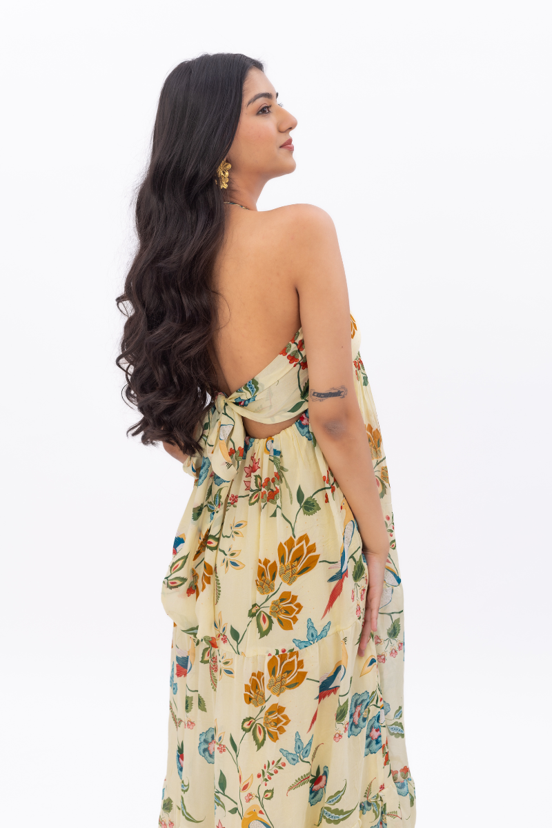 Bow-Back Riviera Chiffon Silk Midi Dress for Women - gallery