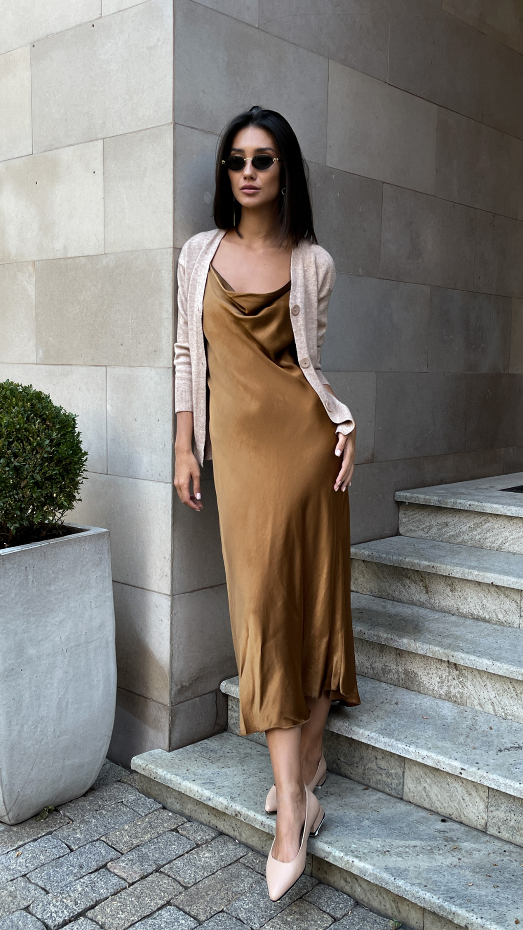 Iris Satin Dress - Caramel - gallery