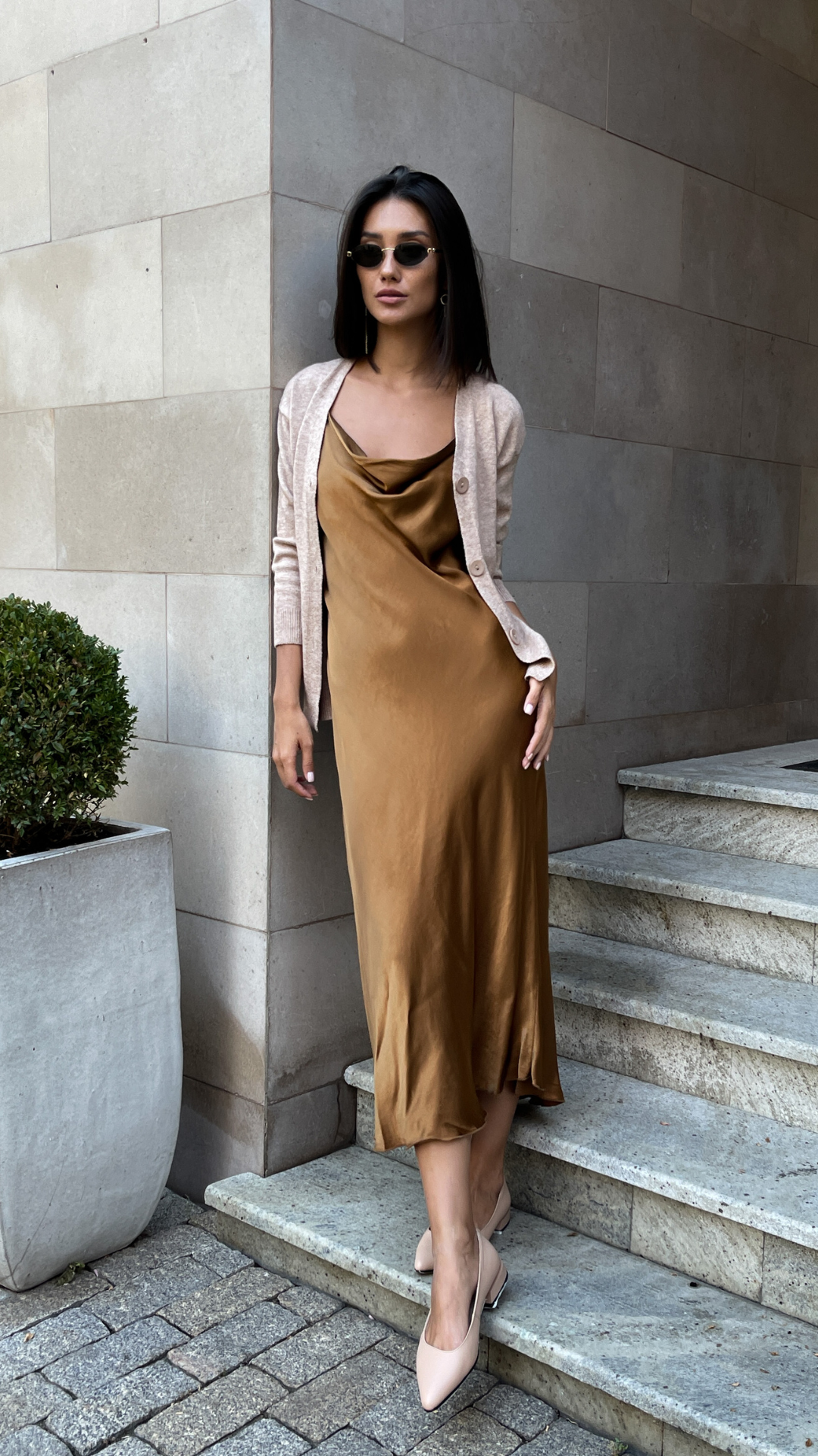 Iris Satin Dress - Caramel - gallery