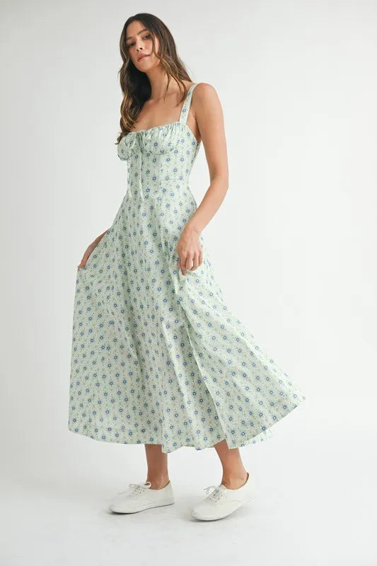 Floral Print Bustier Lace-Up Midi Dress for Women - gallery