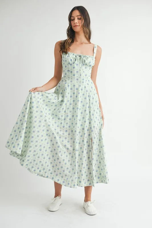 Floral Print Bustier Lace-Up Midi Dress for Women - gallery