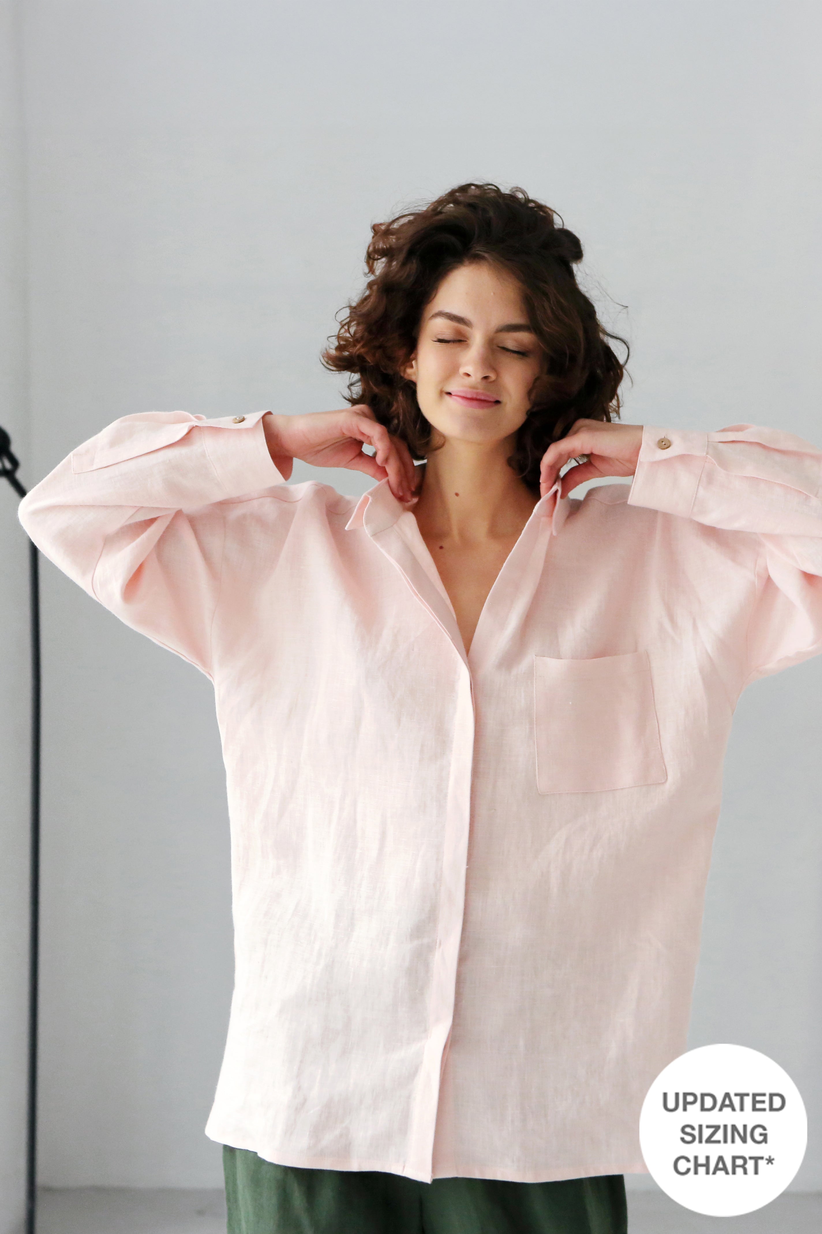 Oversized Linen Shirt Azolla in Light Pink Top for Women
