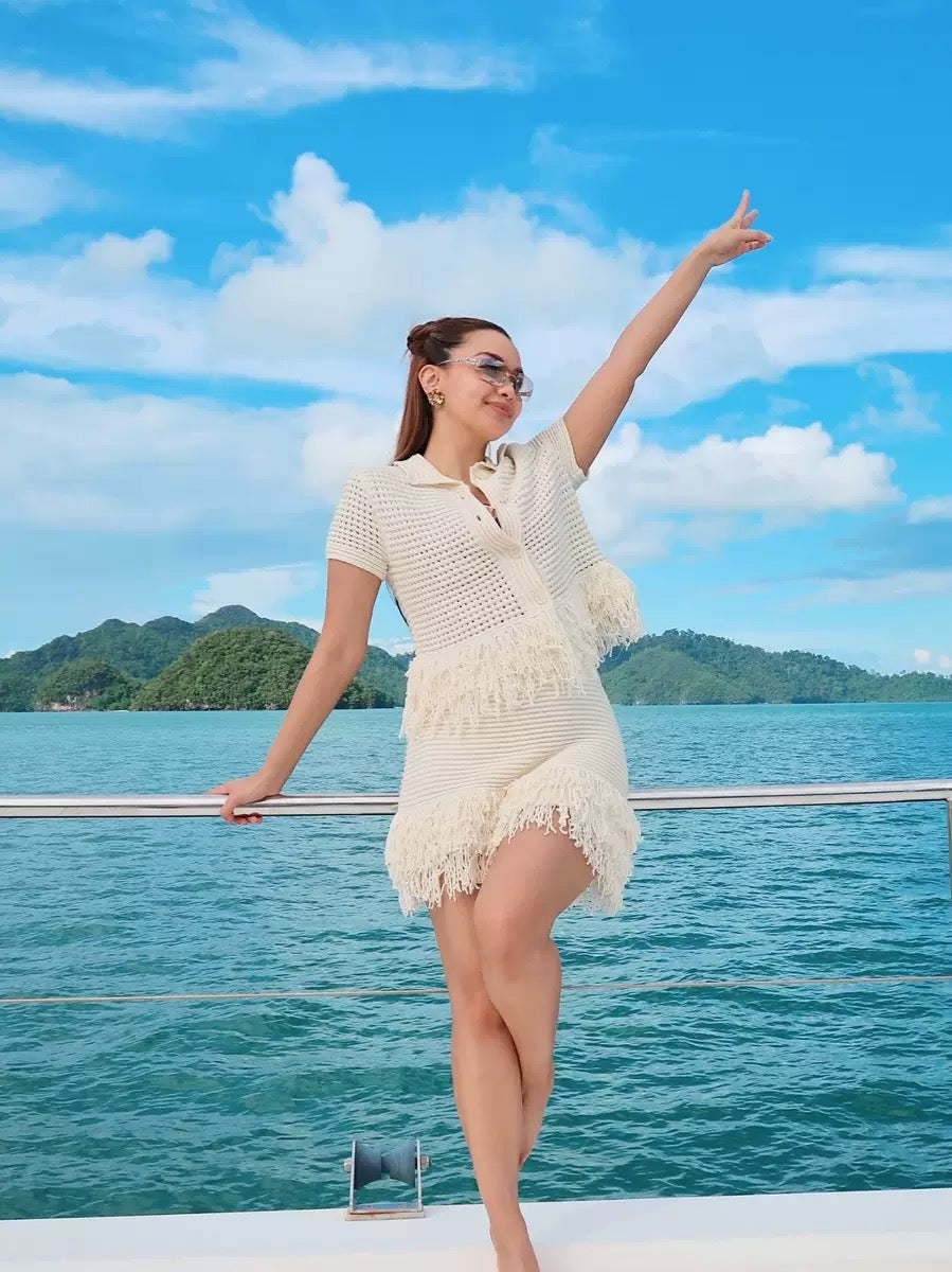 Lake Crochet and Tassel Shirt and Skirt Coord Set for Women - gallery