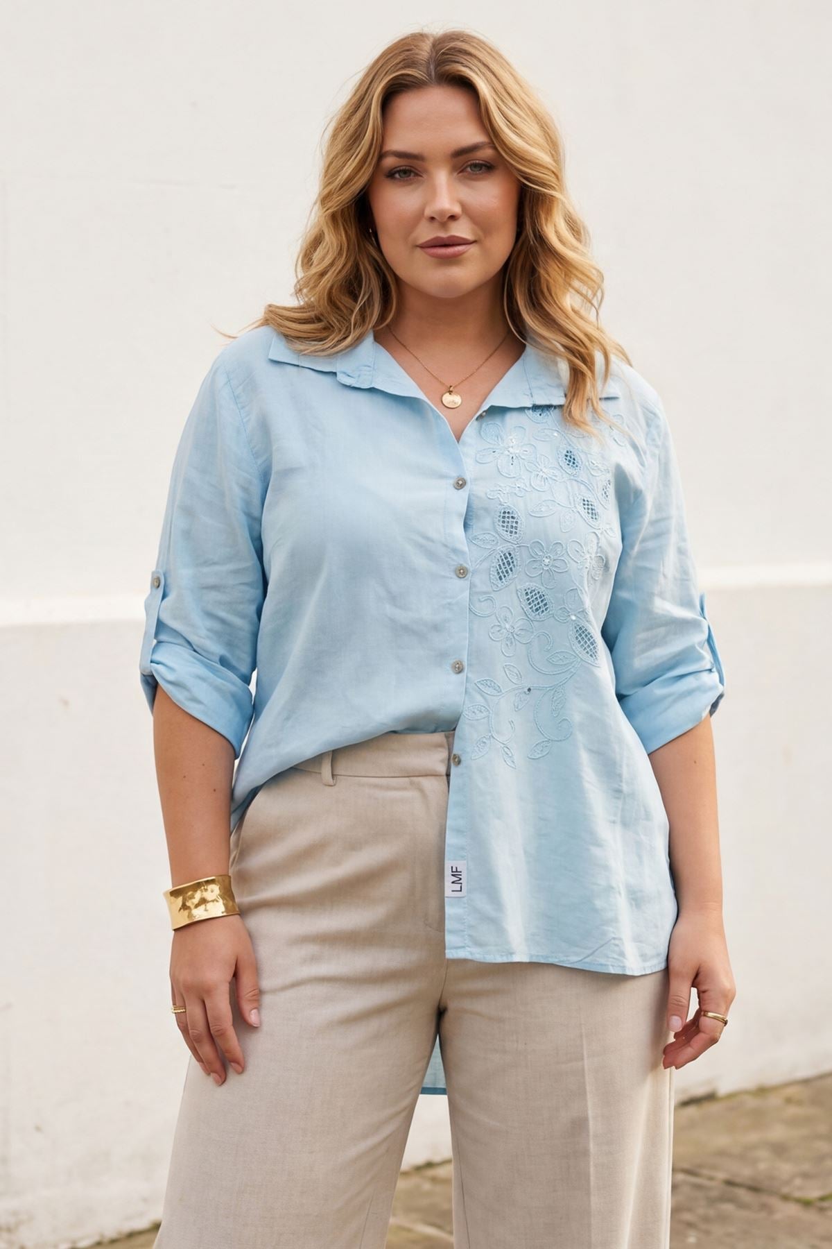 Floral Embroidered Button-Up Top — gallery