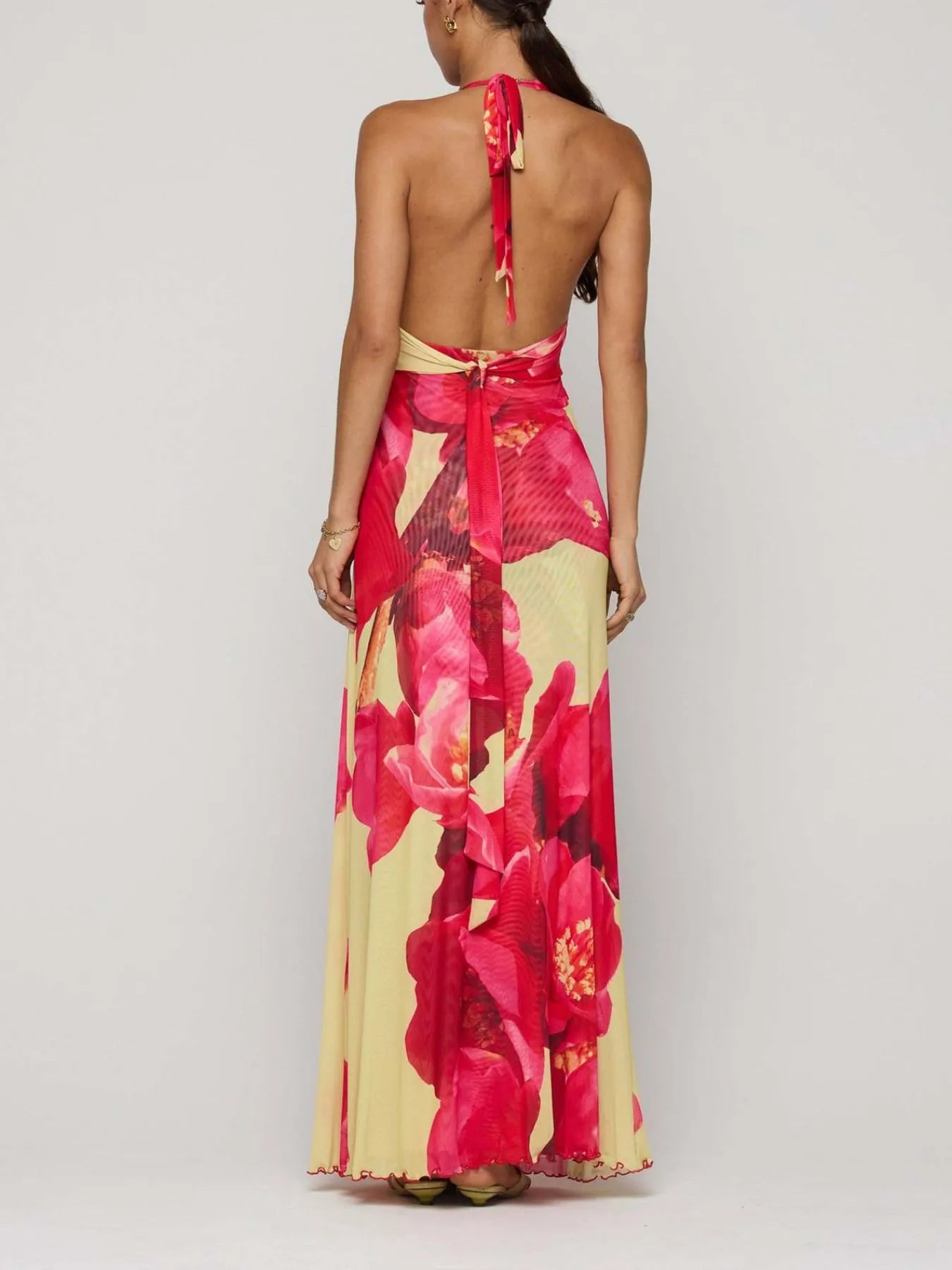 Floral Halter Neck Deep V Maxi Dress for Women - gallery