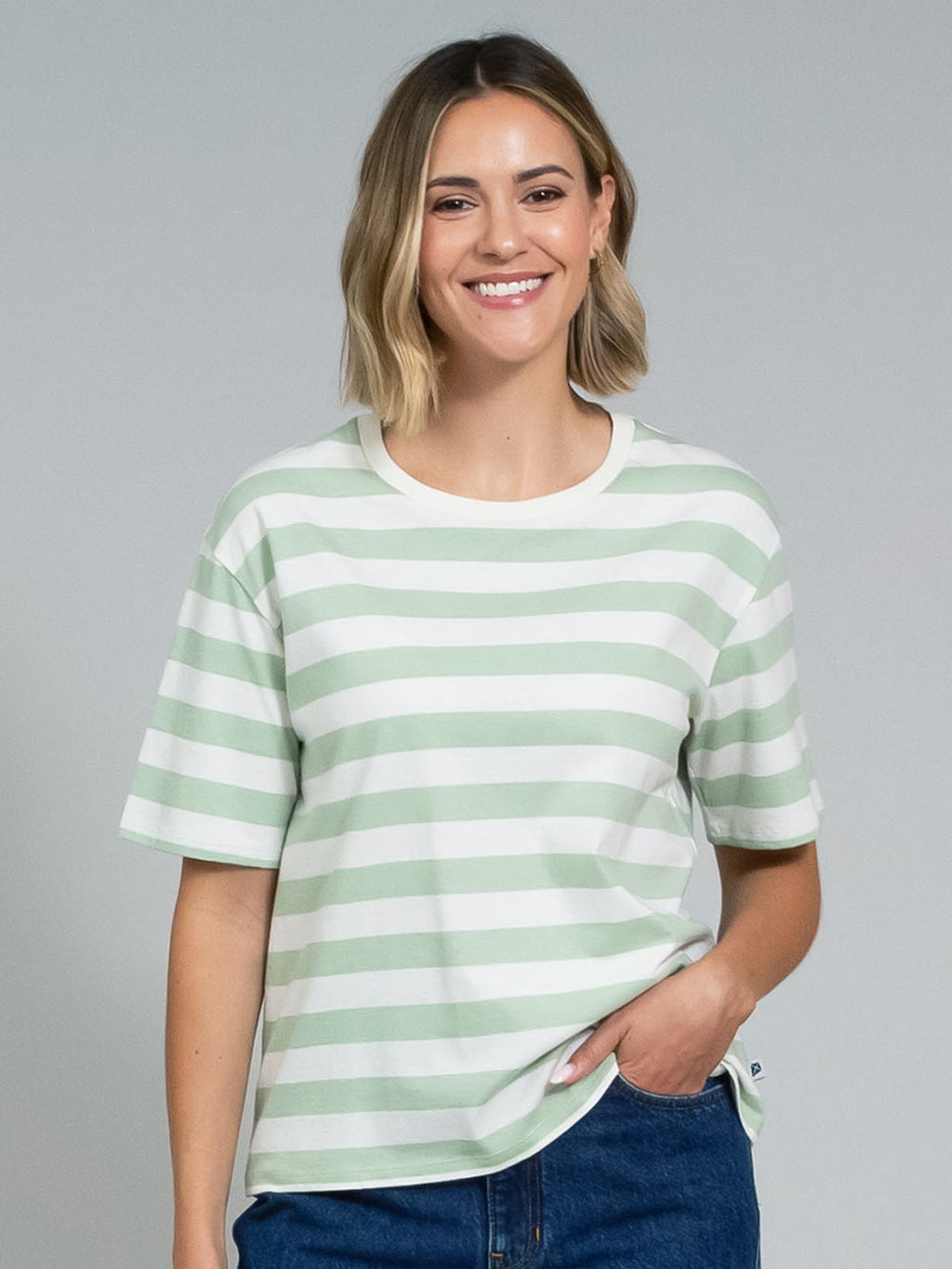 Oxbridge Jersey T-Shirt Soft Sage Stripe